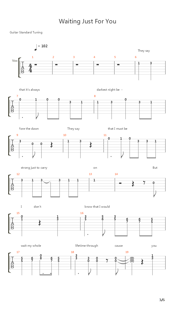 Waiting Just For You吉他谱