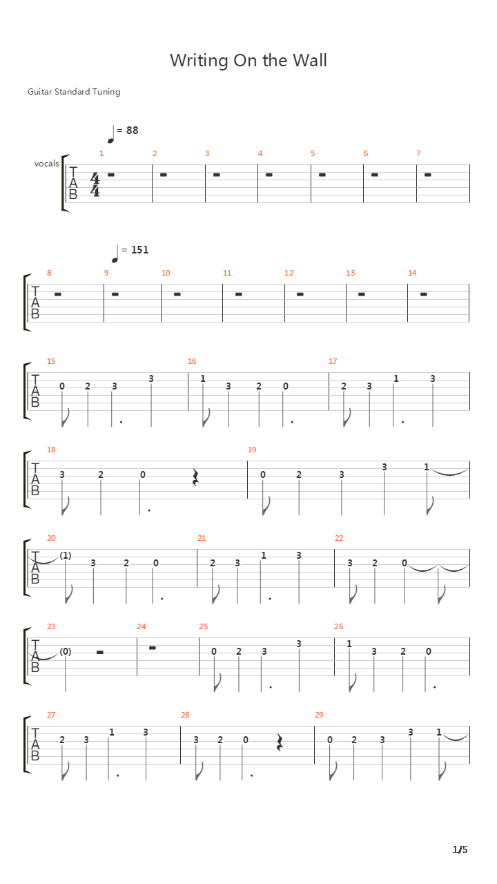 Writing On The Wall吉他谱