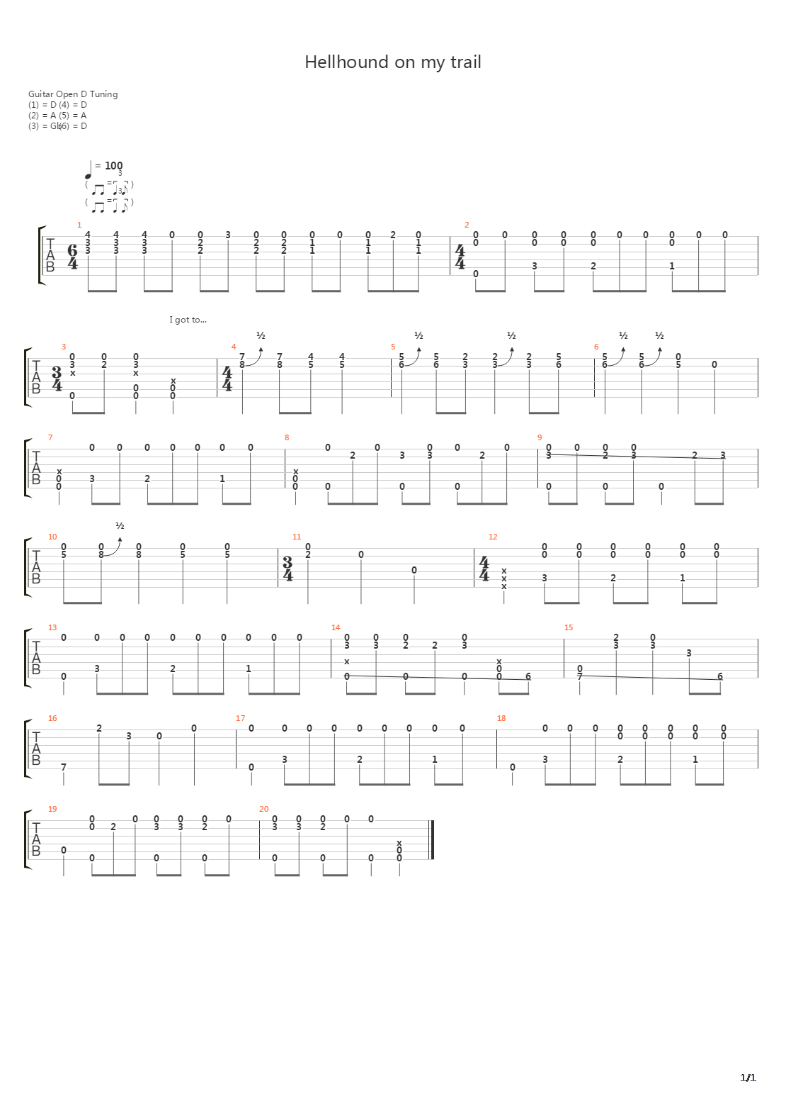 Hellhound On My Trail吉他谱