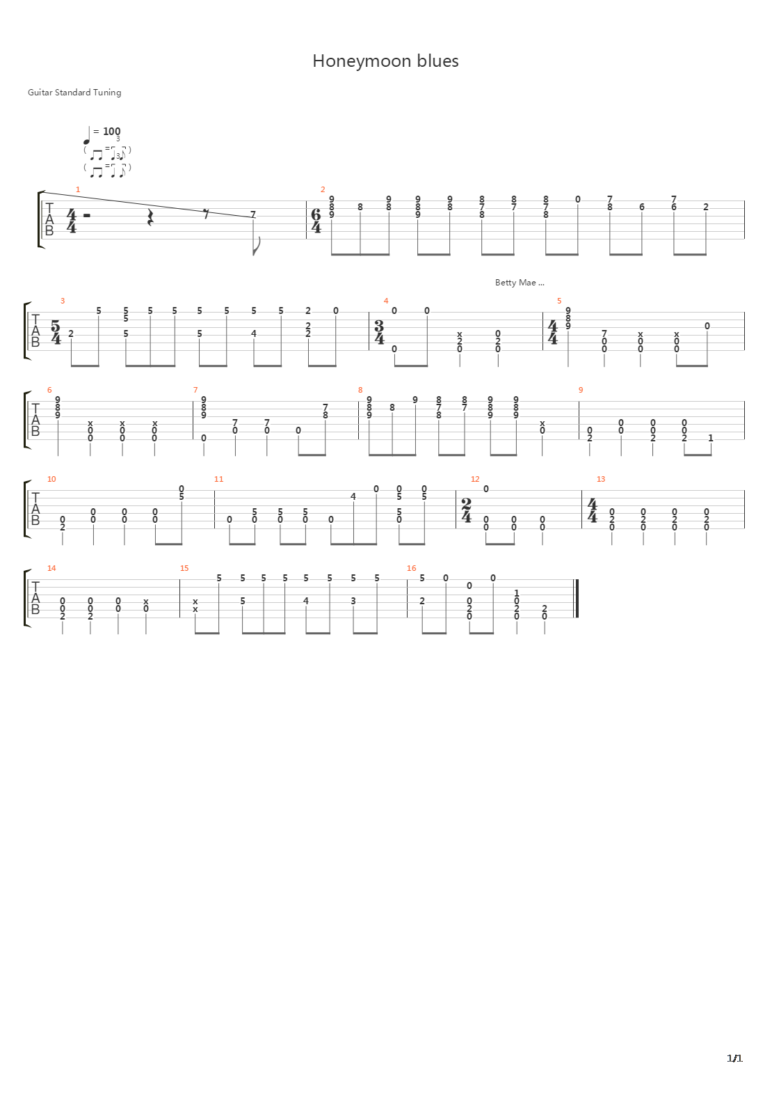 Honeymoon Blues吉他谱