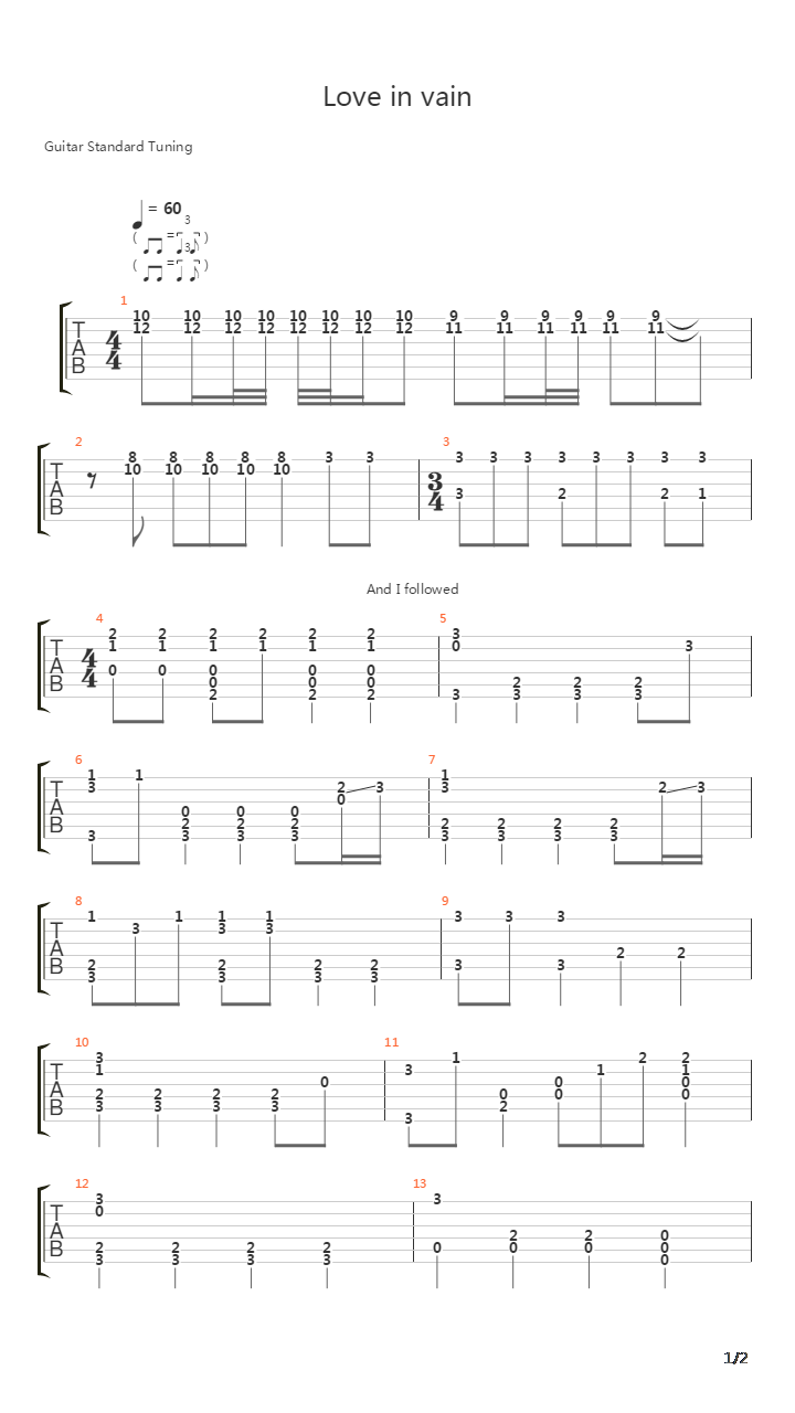 Love In Vain吉他谱