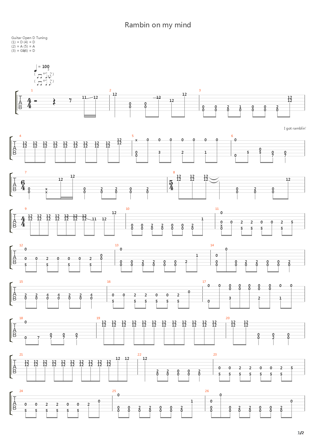 Rambling On My Mind吉他谱
