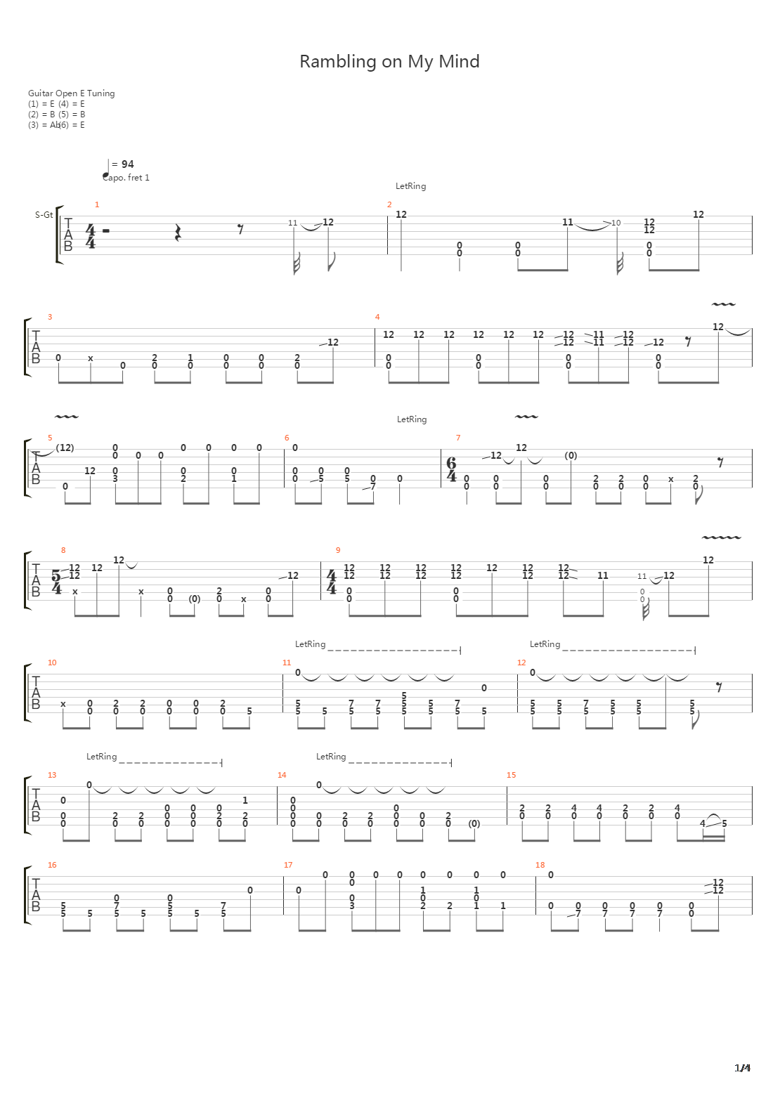 Rambling On My Mind吉他谱