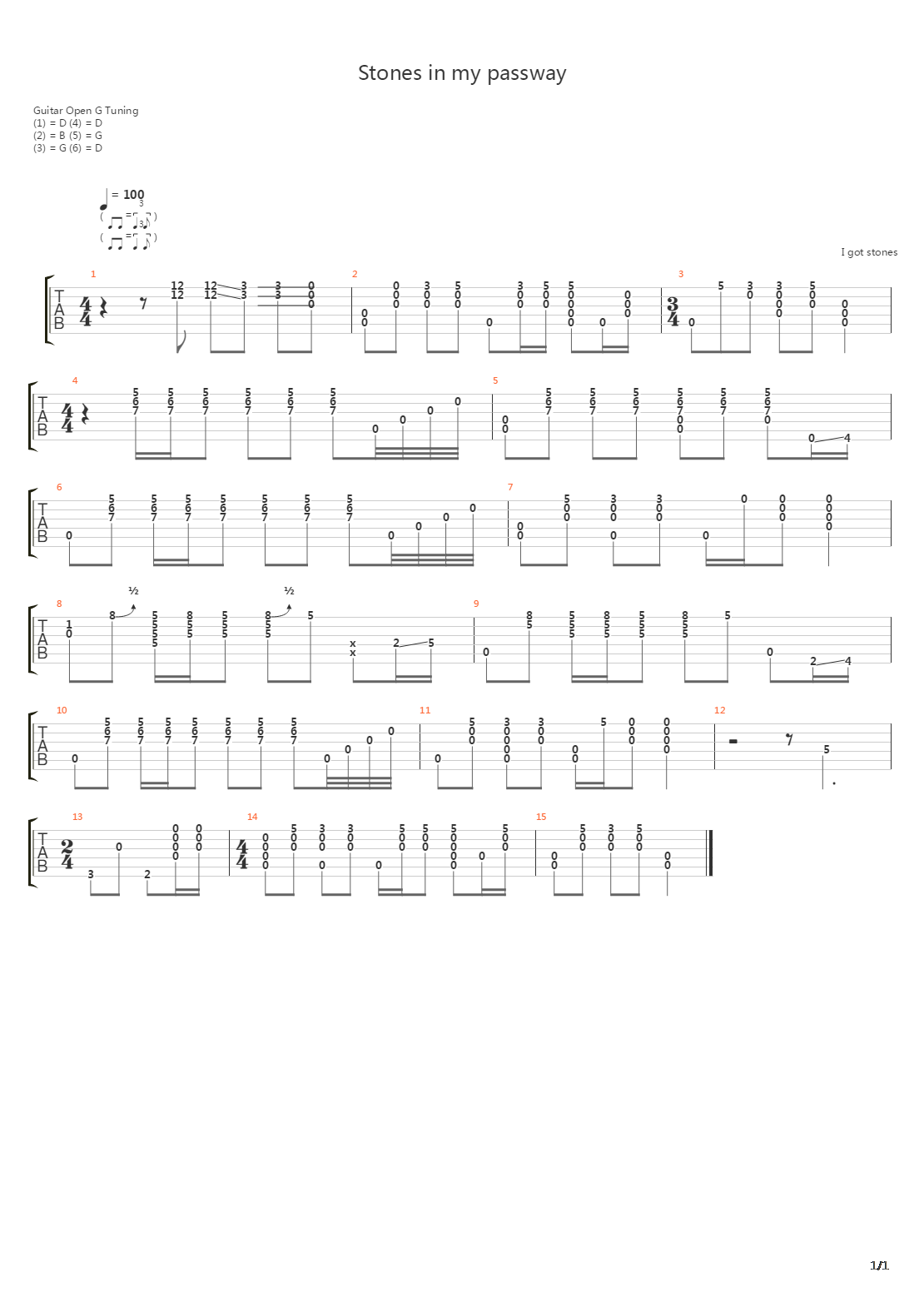Stones In My Passway吉他谱