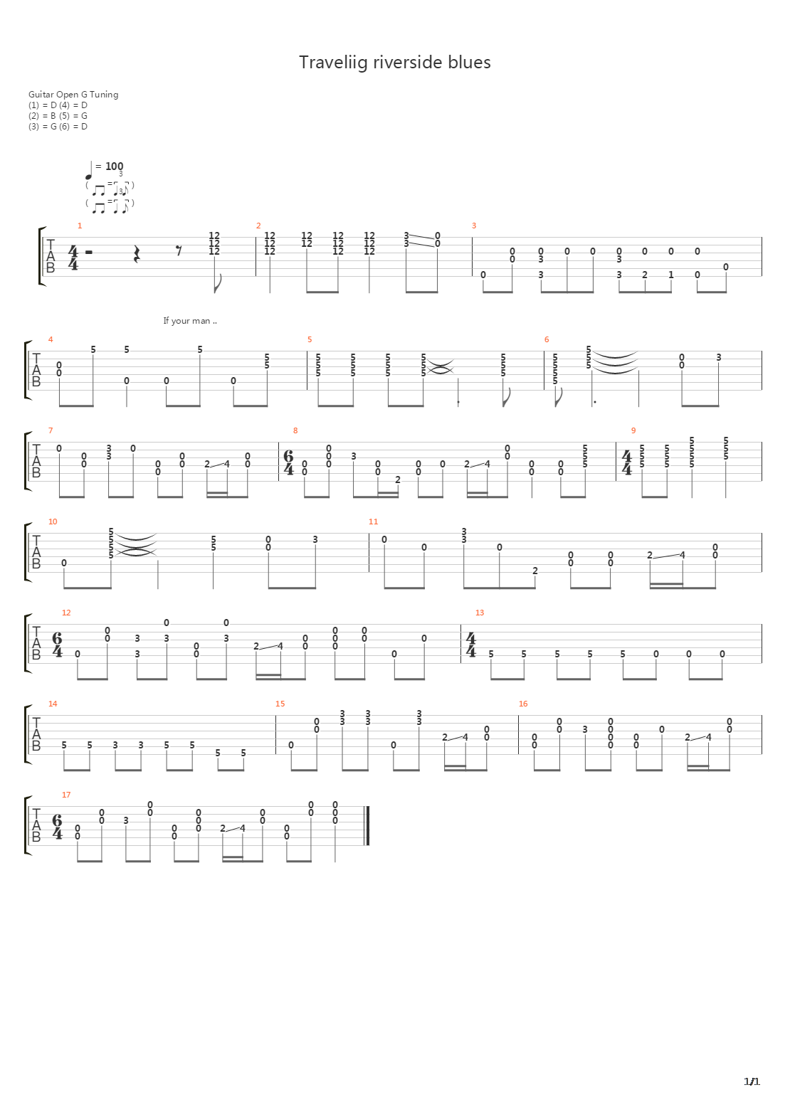 Travelling Riverside Blues吉他谱