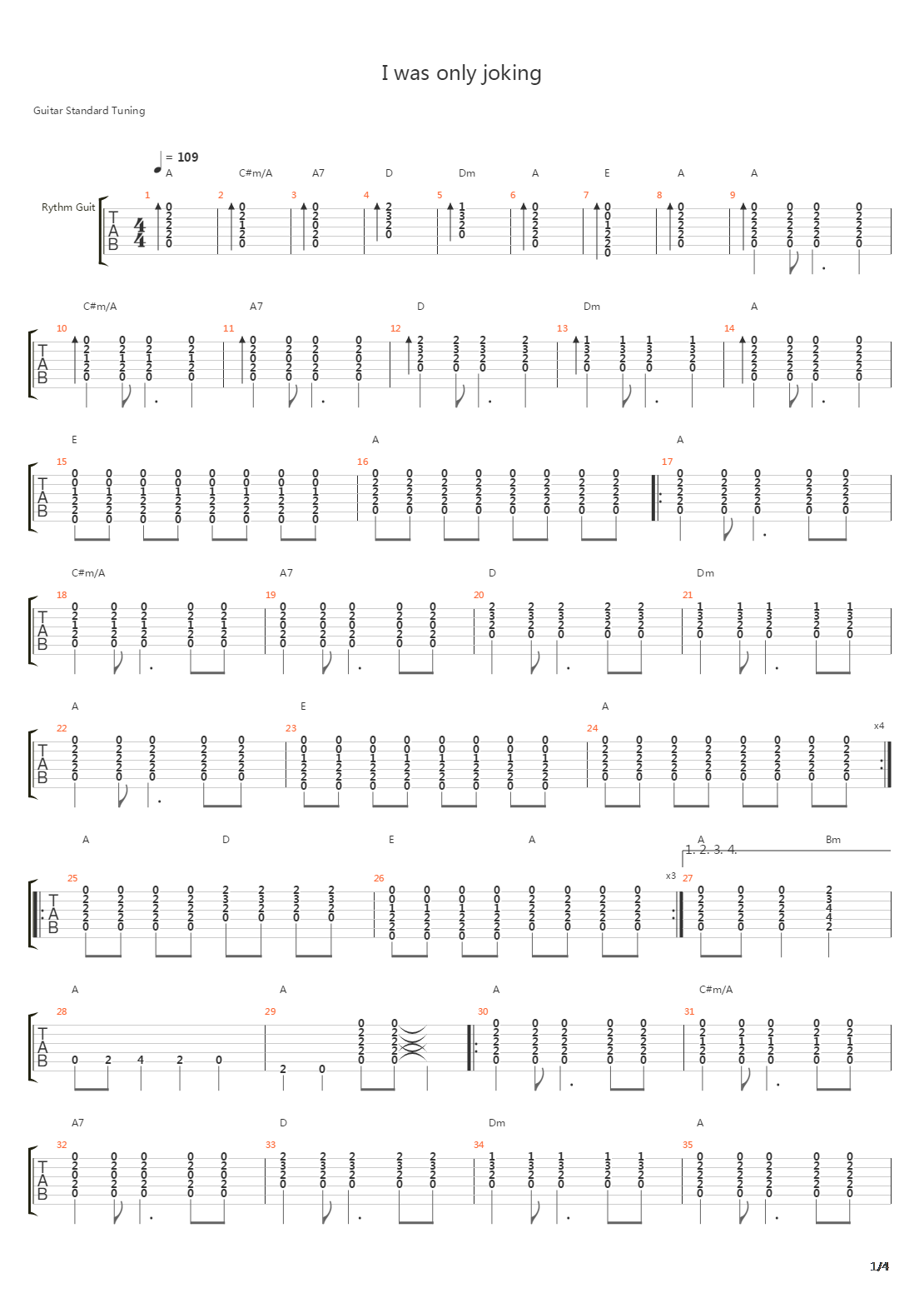 I Was Only Joking吉他谱