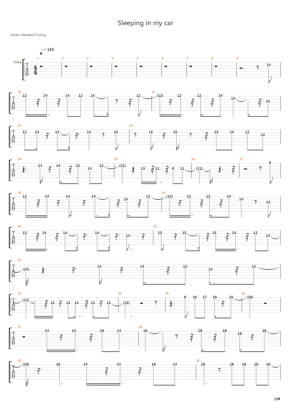 Sleeping In My Car吉他谱