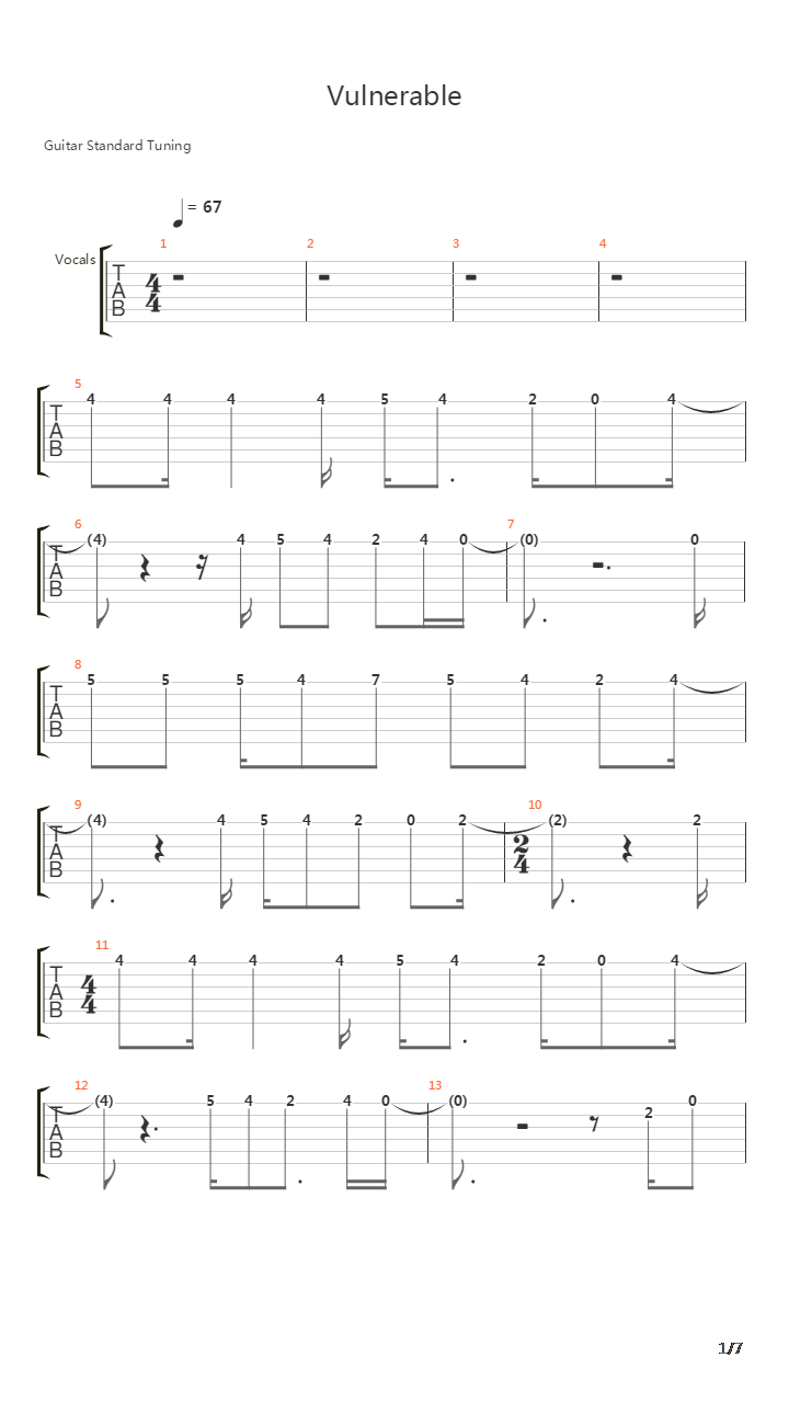Vulnerable吉他谱