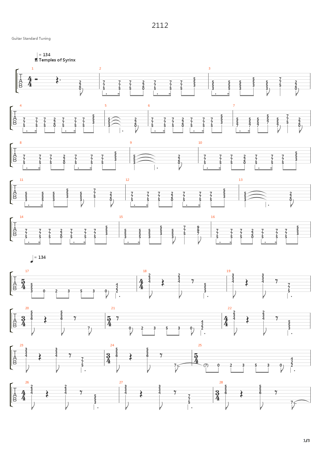 2112 Ii Temple Of Syrinx吉他谱