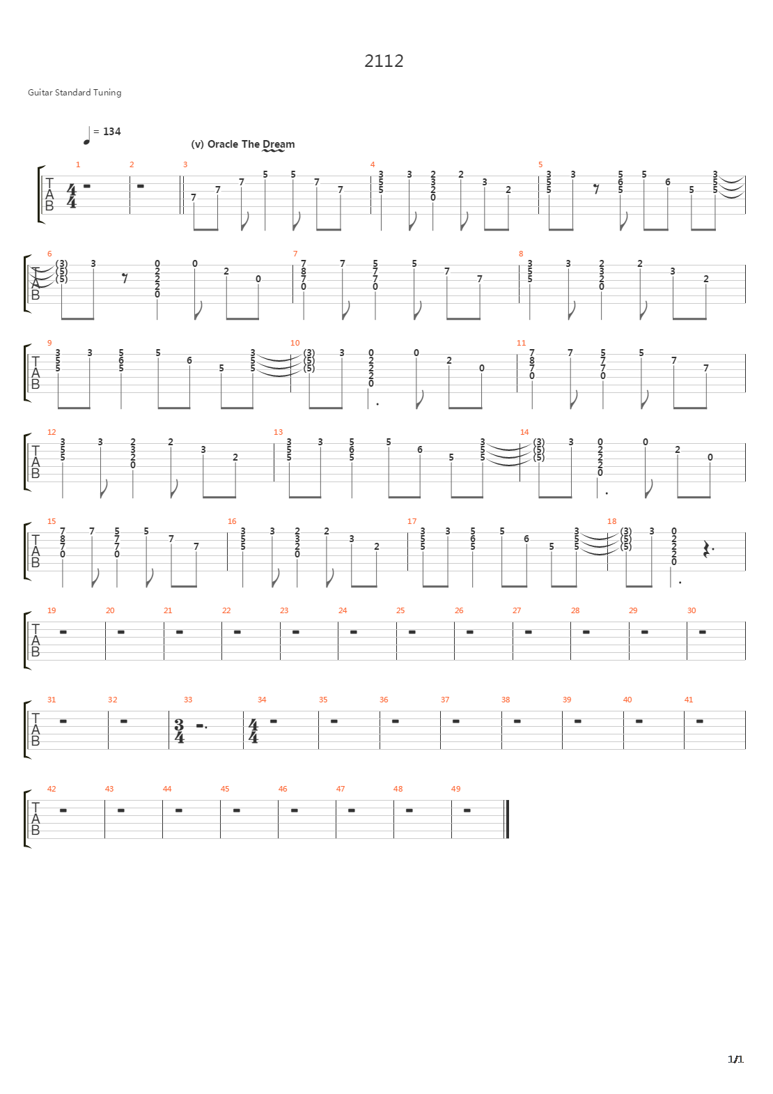 2112 V Oracle The Dream吉他谱