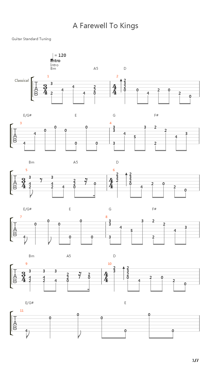 A Farewell To Kings吉他谱