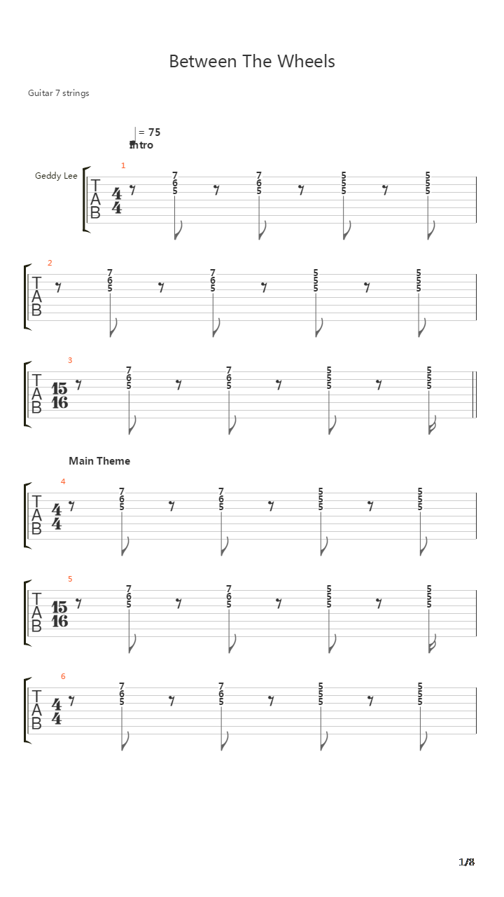 Between The Wheels吉他谱