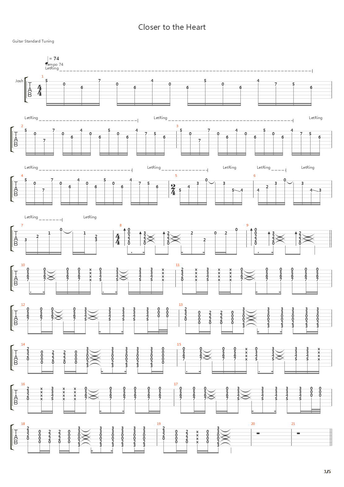 Closer To The Heart吉他谱