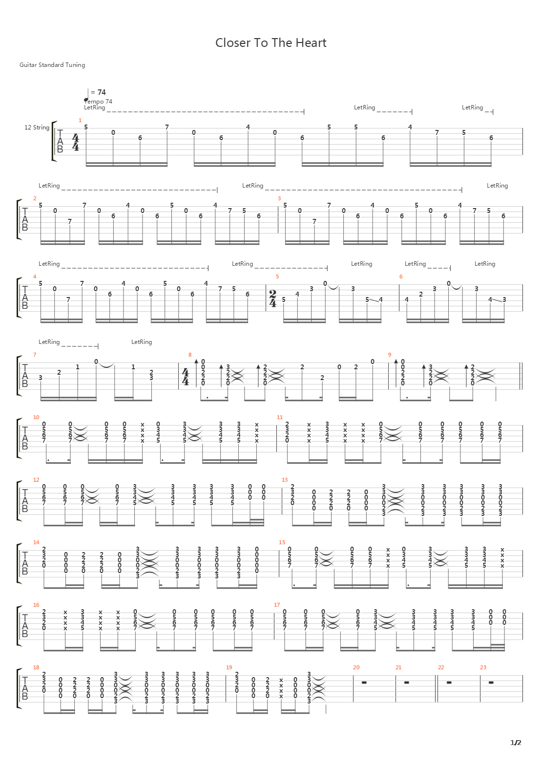 Closer To The Heart吉他谱