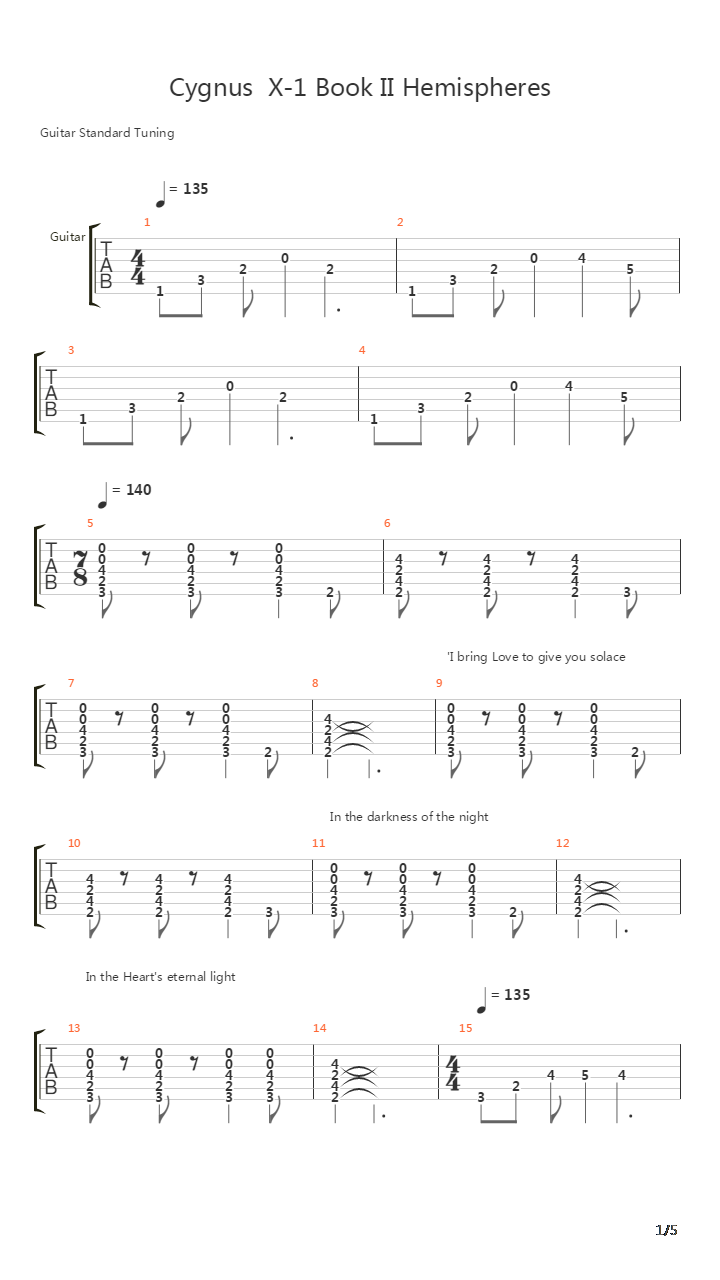 Cygnus X-1 Book Ii Hemispheres Iii Dionysus - Bringer Of Love吉他谱