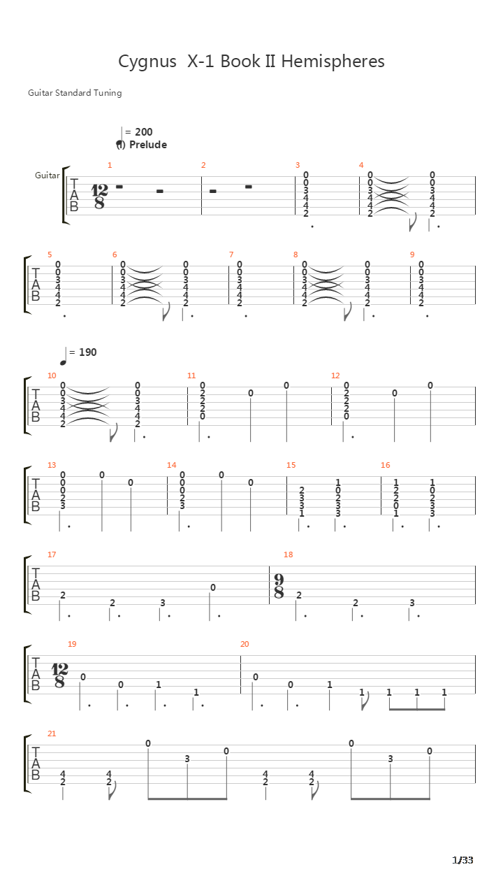 Cygnus X-1 Book Ii Hemispheres吉他谱