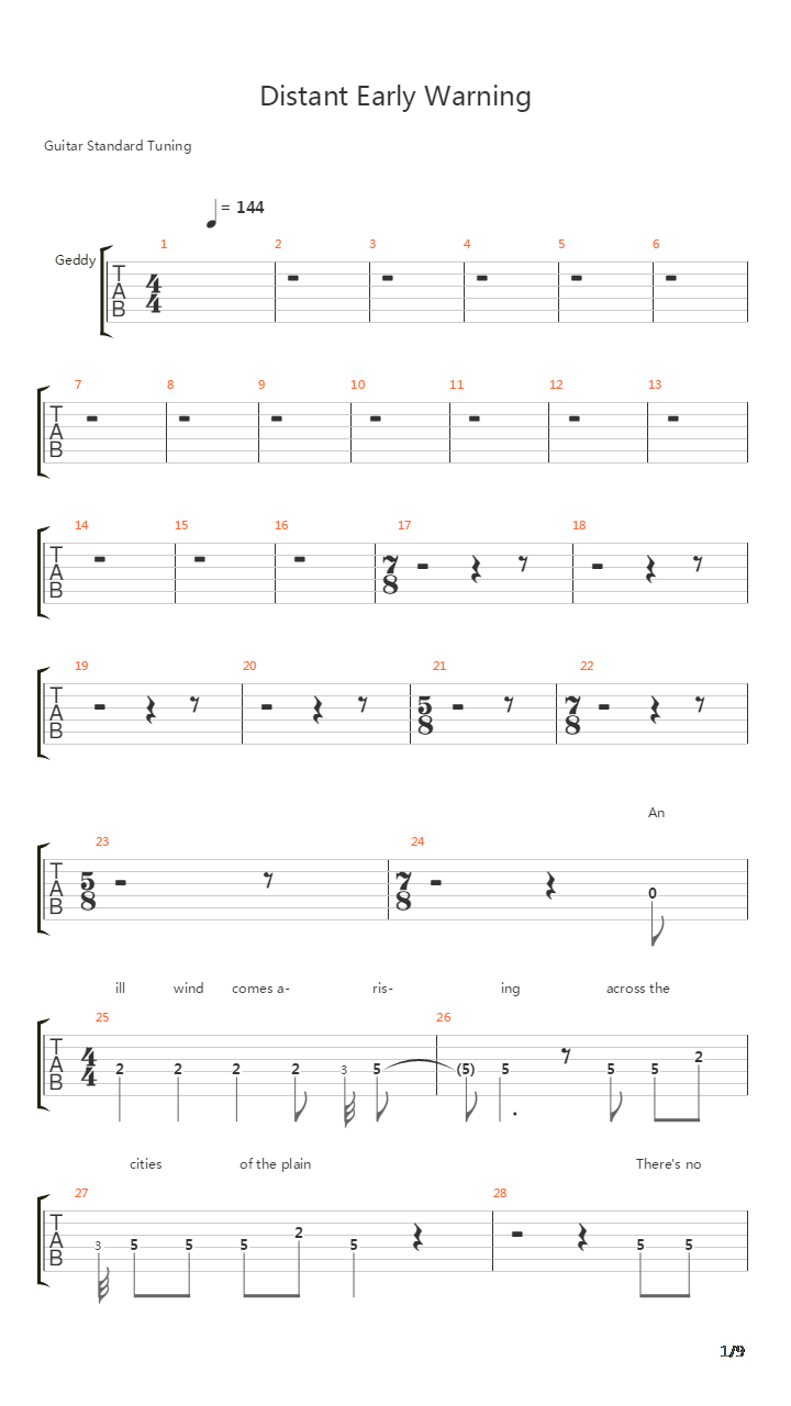 Distant Early Warning吉他谱