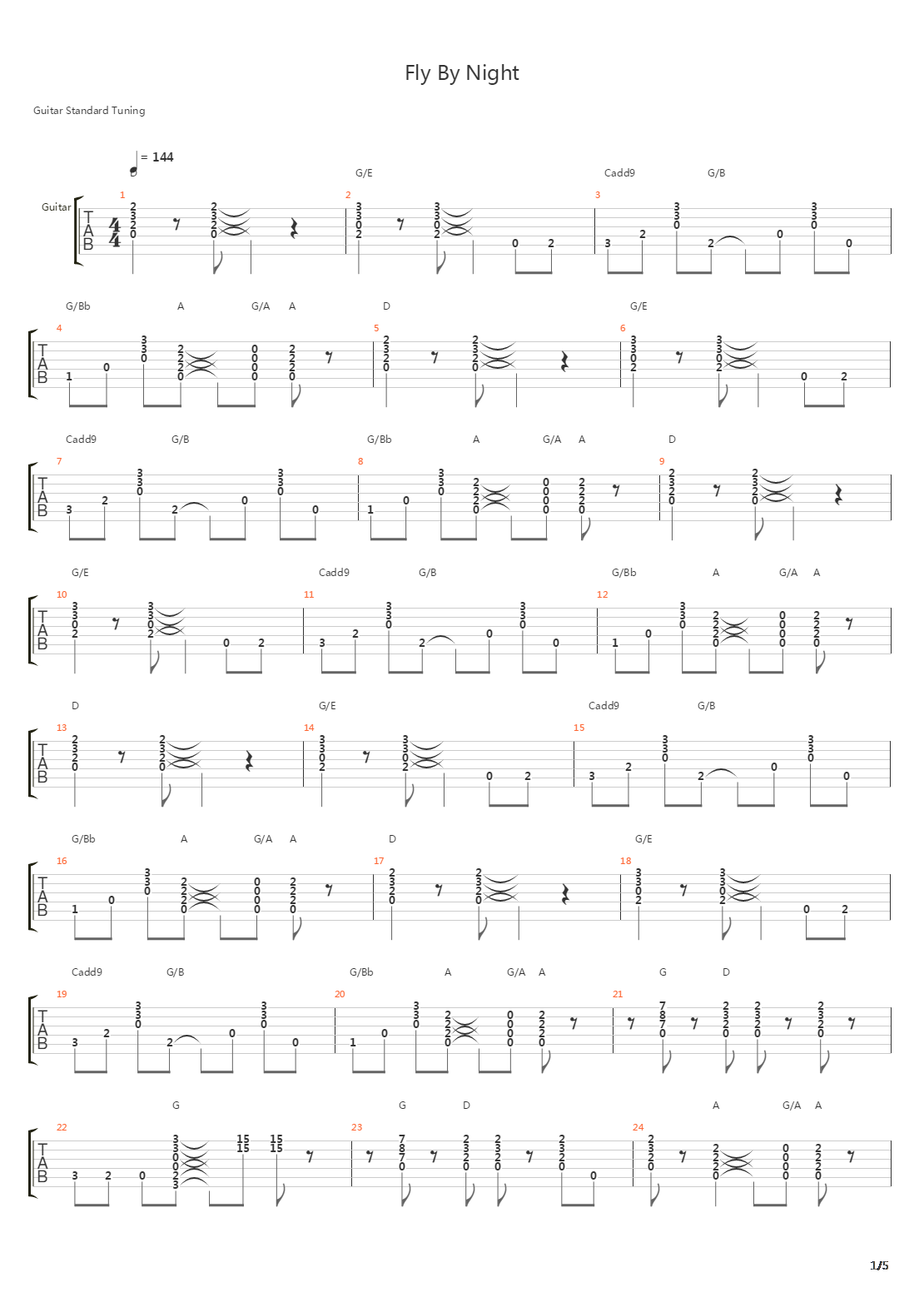Fly By Night吉他谱