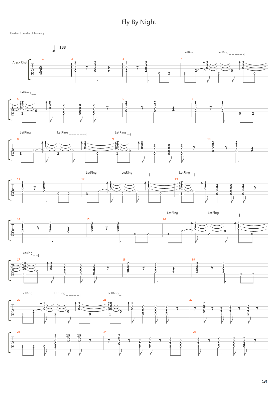 Fly By Night吉他谱