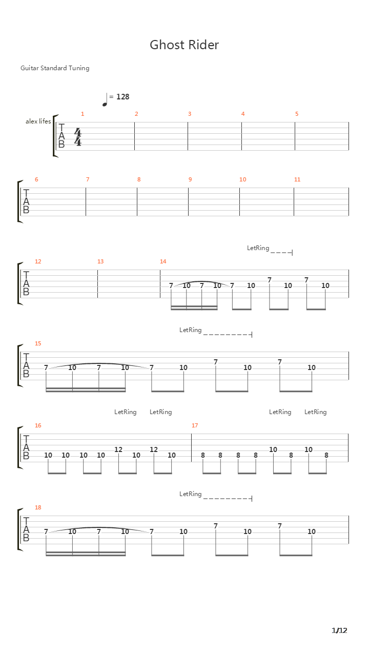 Ghost Rider吉他谱