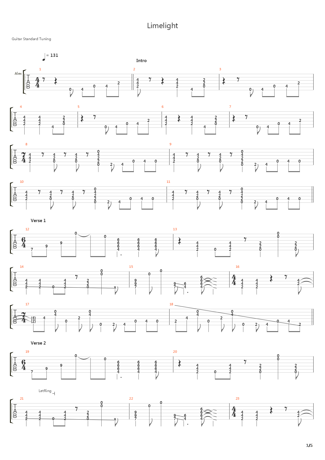 Limelight吉他谱