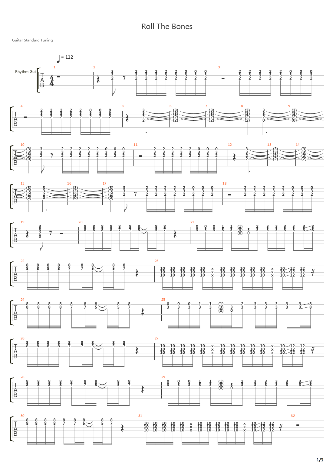 Roll The Bones吉他谱
