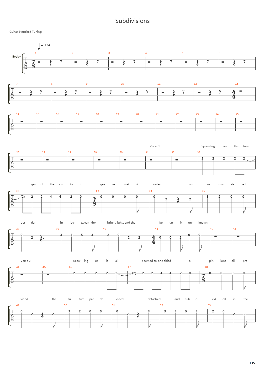 Subdivisions吉他谱