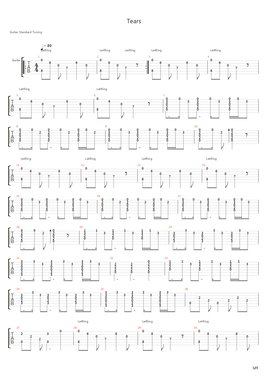 Tears吉他谱