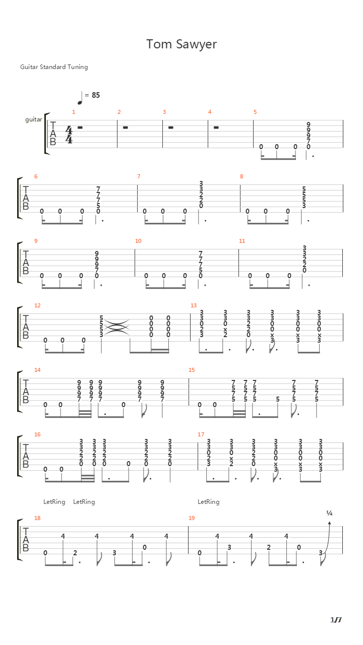 Tom Sawyer吉他谱