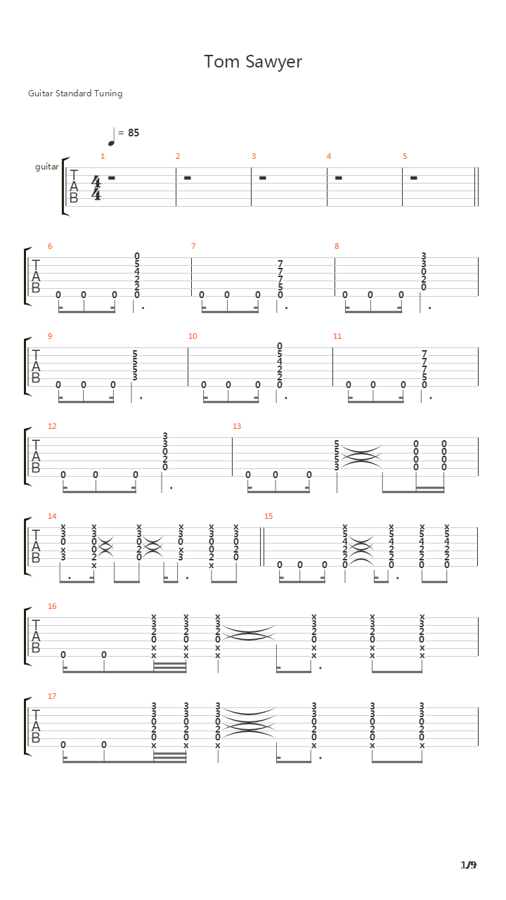 Tom Sawyer吉他谱