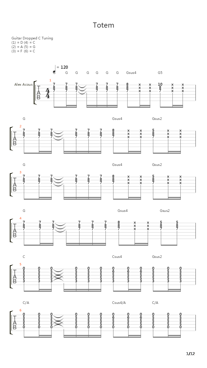 Totem吉他谱