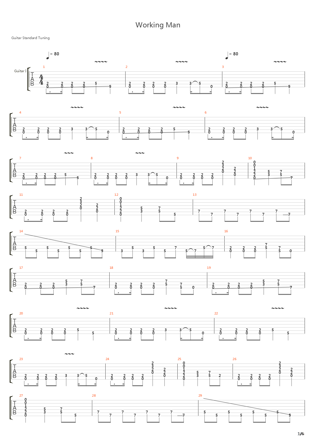 Working Man吉他谱