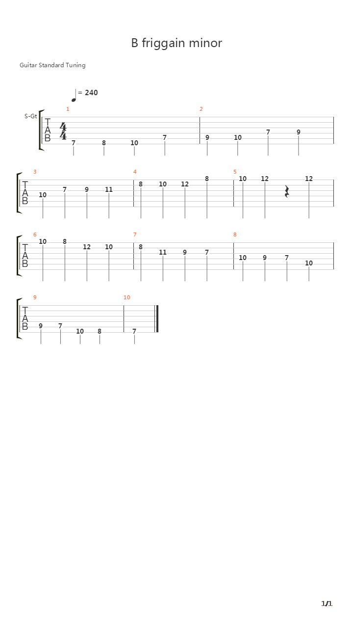 B Phrygian Minor 6th String Root Mode吉他谱