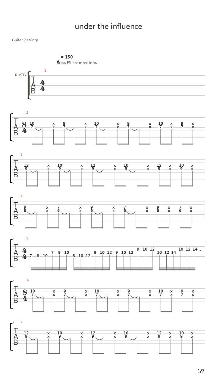 Under The Influence吉他谱