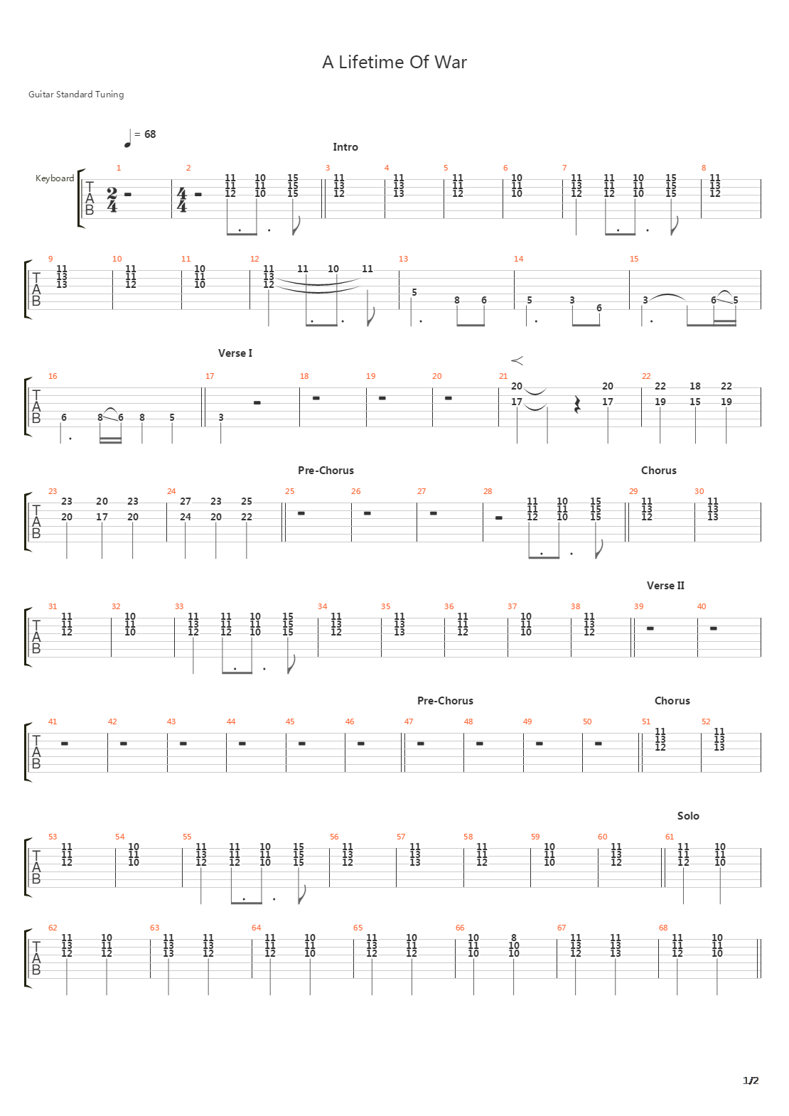 A Lifetime Of War吉他谱