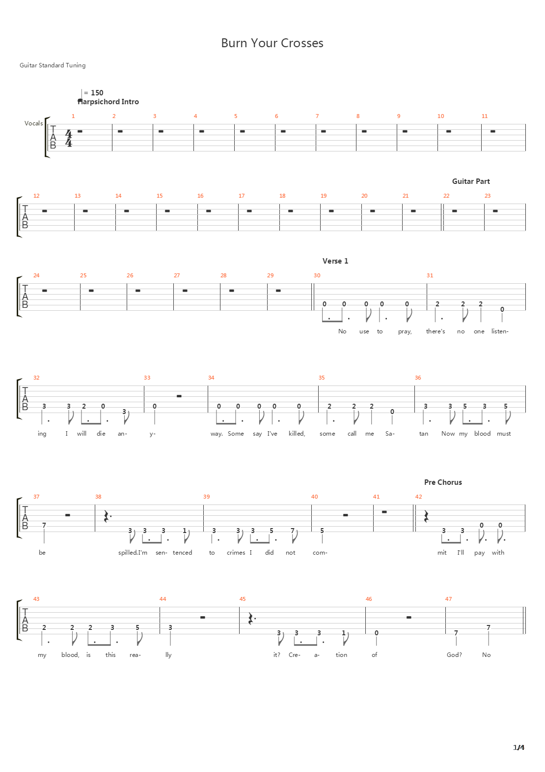 Burn Your Crosses吉他谱