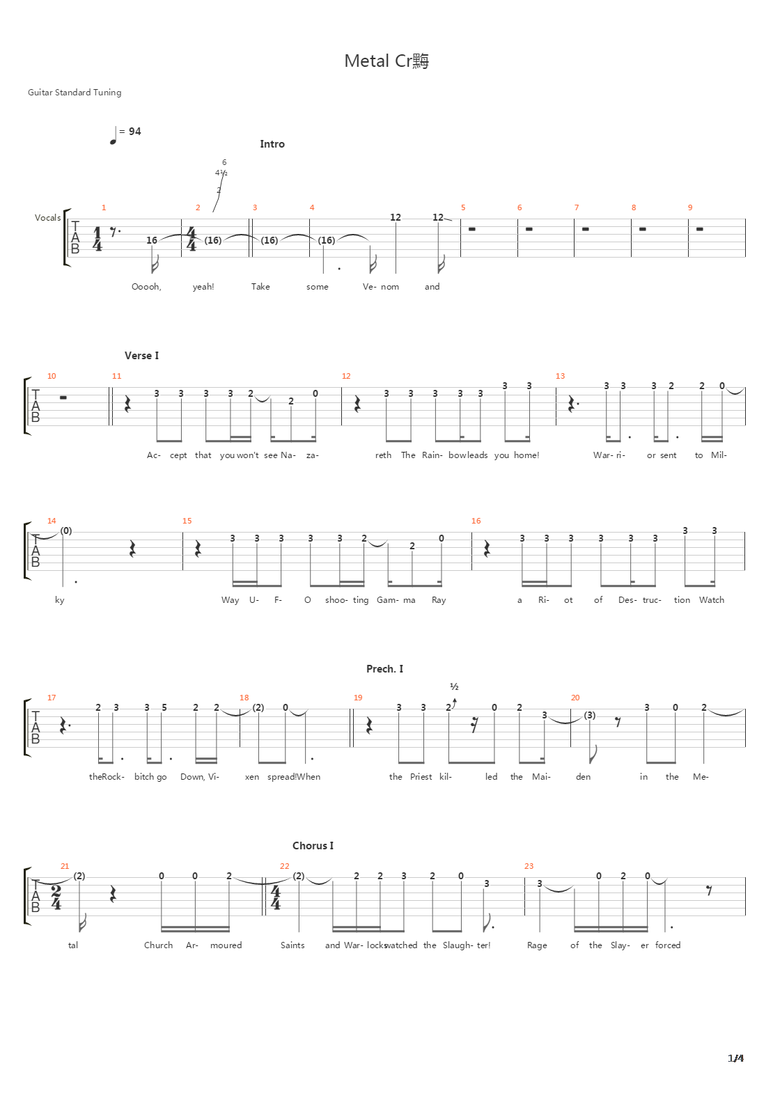 Metal Cru吉他谱