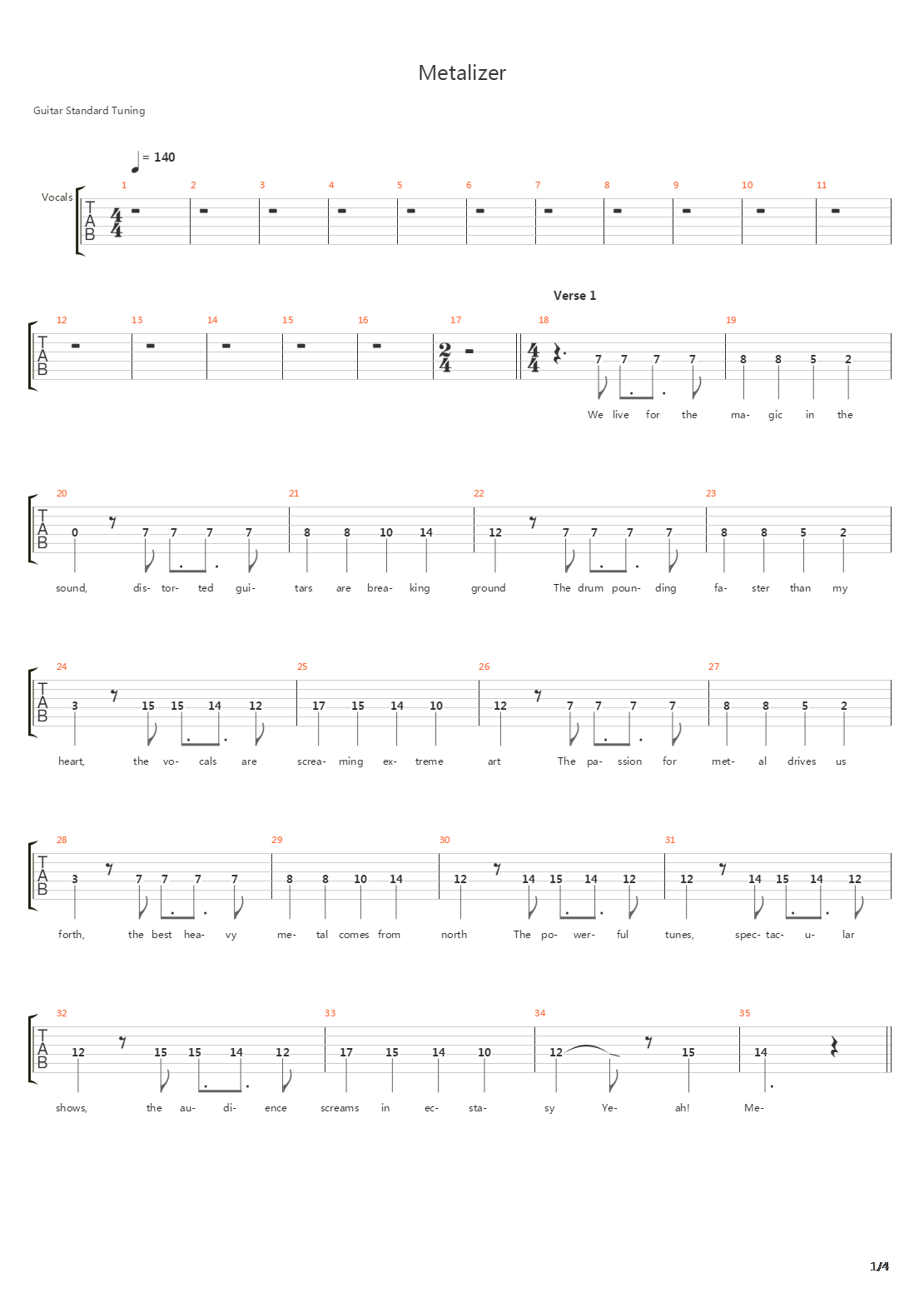 Metalizer吉他谱