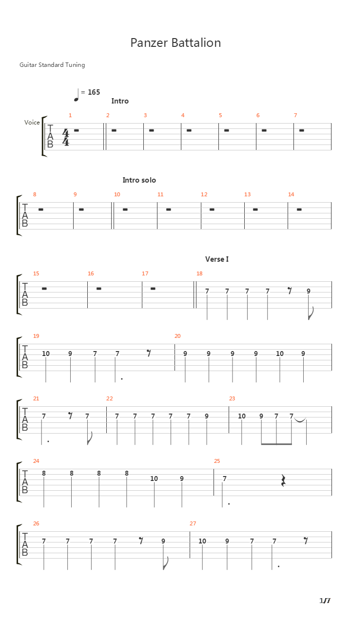 Panzer Battalion吉他谱
