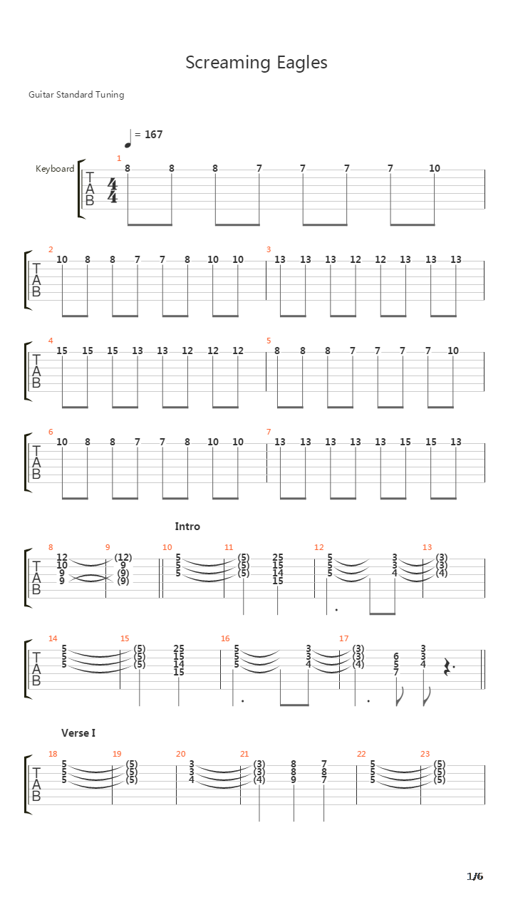 Screaming Eagles吉他谱