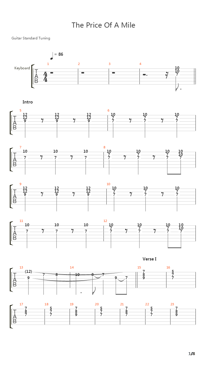 The Price Of A Mile吉他谱