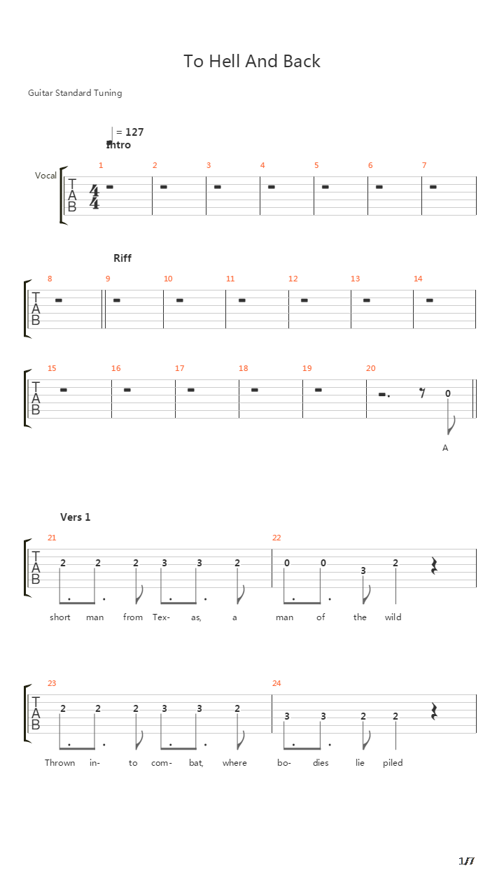 To Hell And Back吉他谱