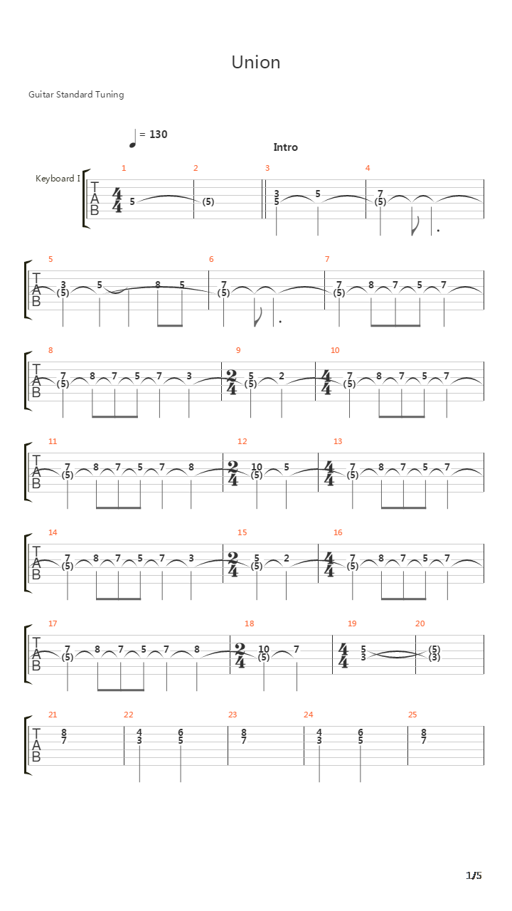 Union吉他谱