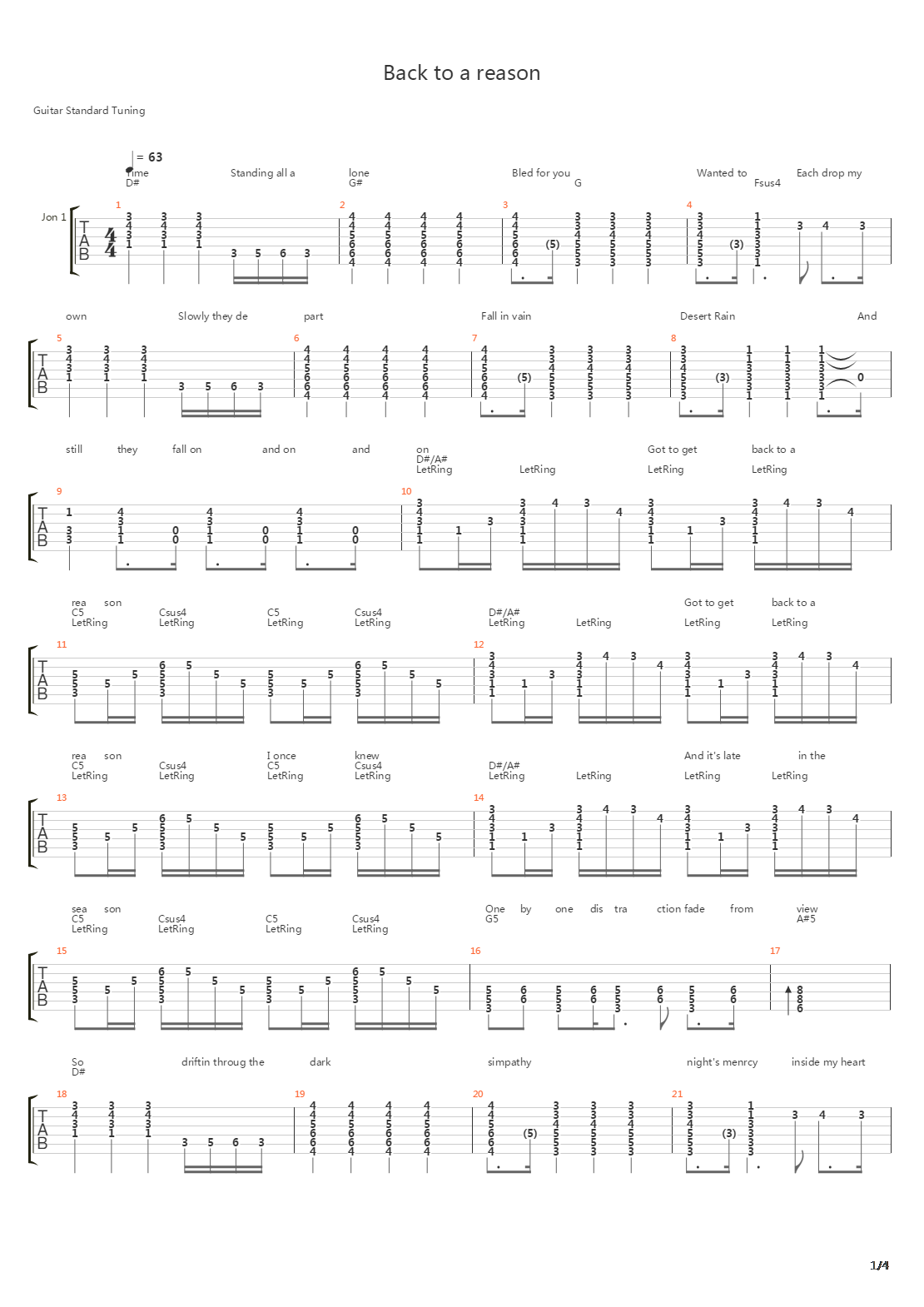 Back To A Reason吉他谱