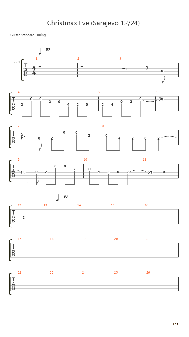 Christmas Eve Sarajevo 12 24吉他谱