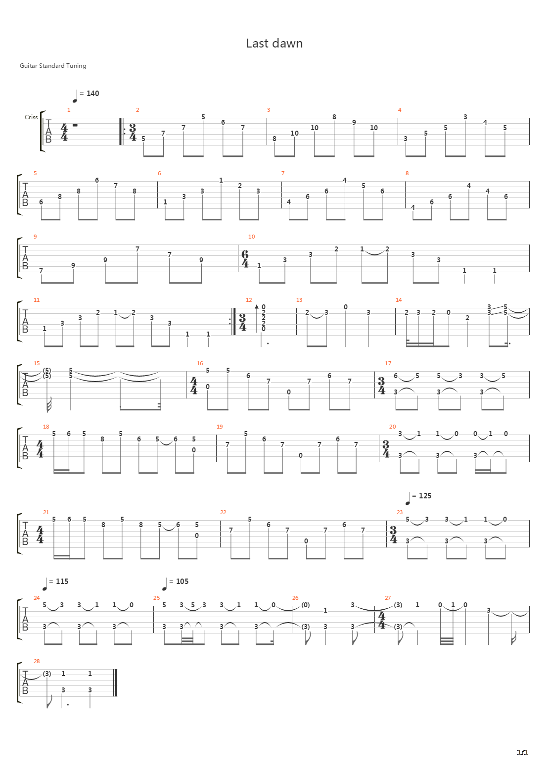 Last Dawn吉他谱