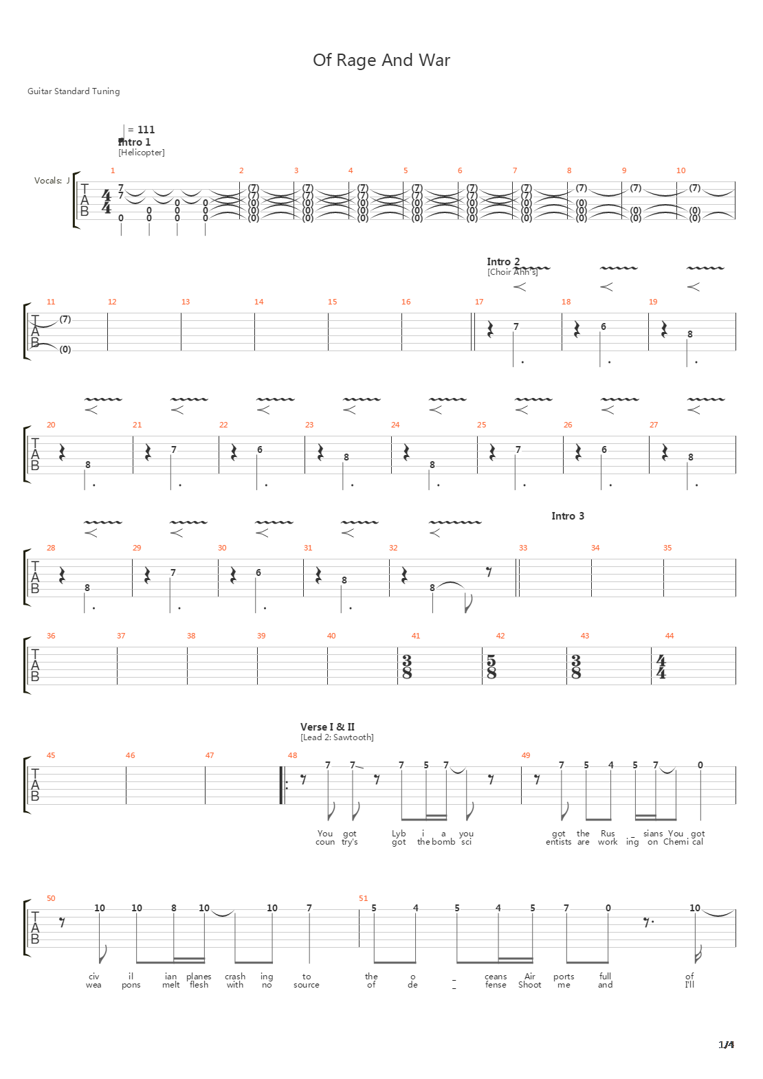 Of Rage And War吉他谱