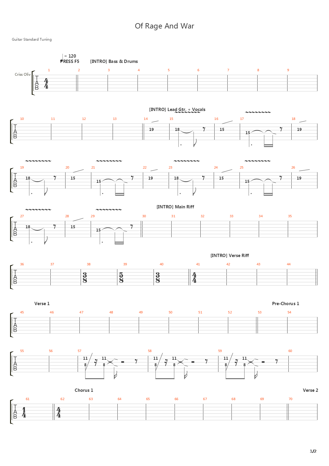 Of Rage And War吉他谱