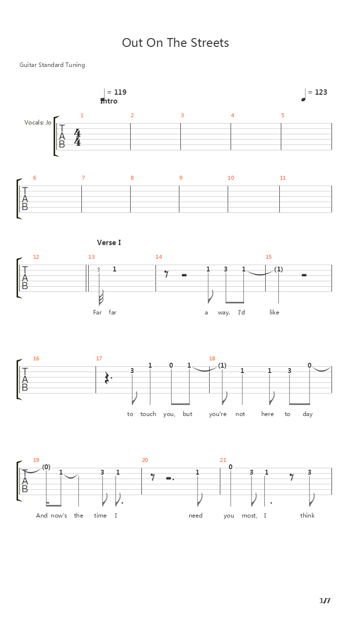 Out On The Streets吉他谱