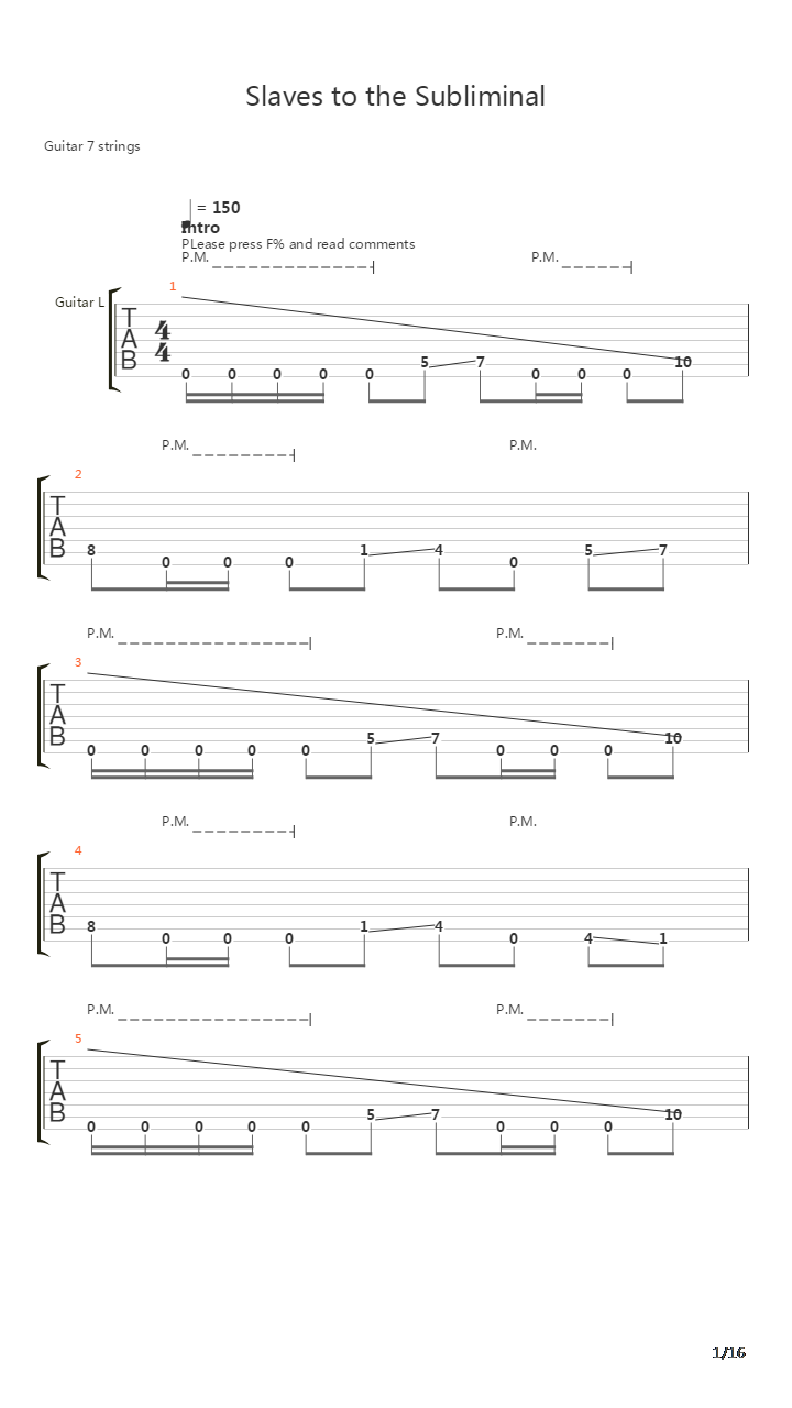 Slaves To The Subliminal吉他谱